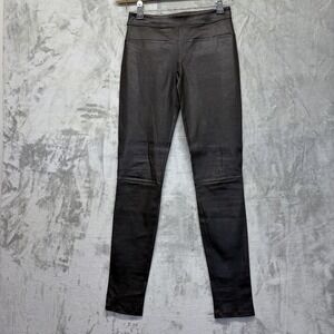 Daryl K Iconic Stretch Lamb Leather Leggings in Chocolate Brown Retail $995